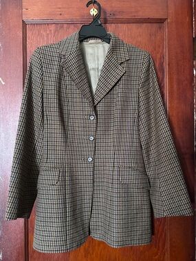 Vintage Houndstooth Equestrian Jacket - Brown